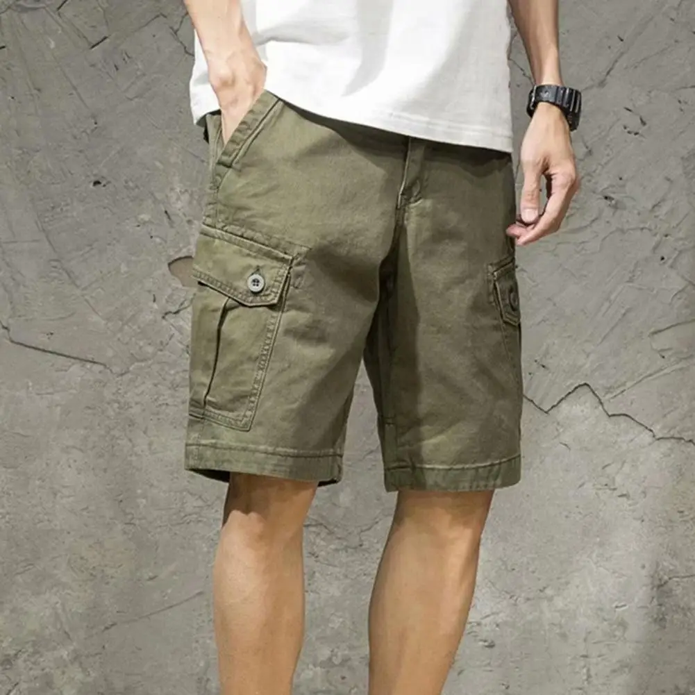 Men Cargo Shorts Joggers Shorts Work Casual Pants Male Multi Pockets Buttons Loose Wide Leg Knee Length Summer Shorts