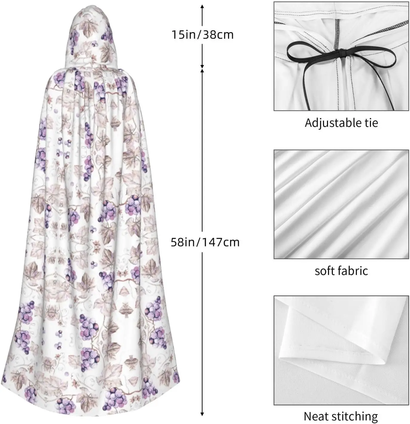 Beautiful grape leaves print Adult Hooded Cape Carnival Festival Cape Cosplay Robe Costume party Gothic Carnival view 5