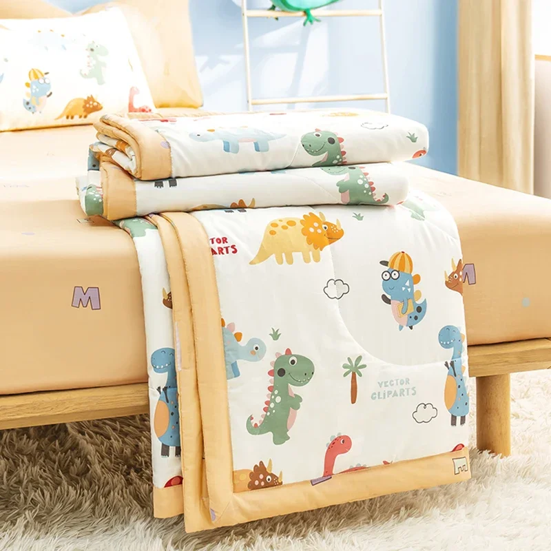 Cartoon Printed Kids 100% Cotton Summer Blanket Lightweight Air Conditioning Quilt for Bed Sofa Grade A Skin Friendly Comforter