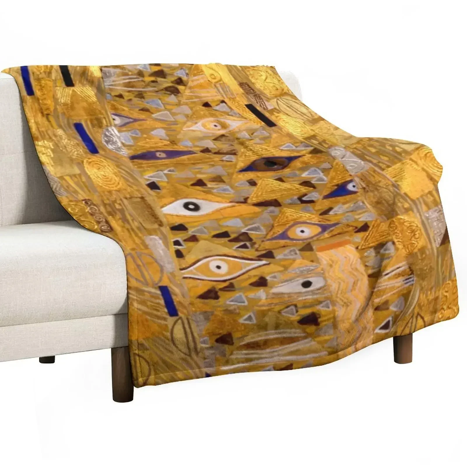 Adele Bloch-Bauer I - Detail by Gustav Klimt Gold Throw Blanket Bed Flannels Thins Blankets