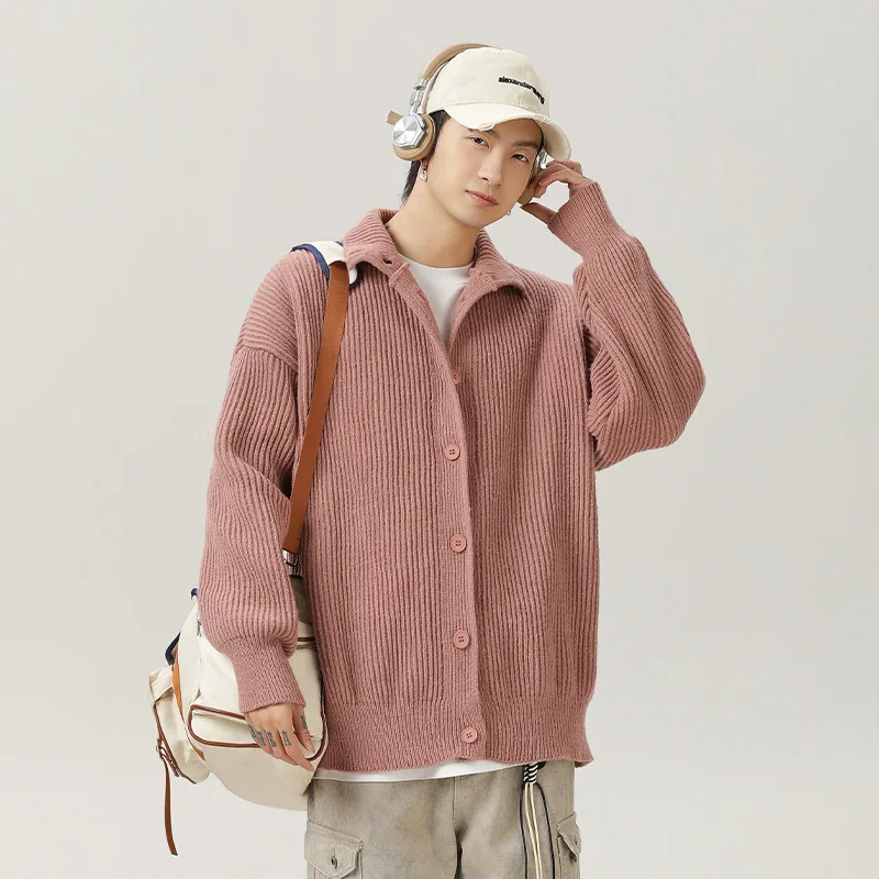 

Lazy Style High Neck Cardigan Sweater Men's Autumn And Winter New Style High-end Solid Color Knitted Sweater Loose Stand Up XPR1