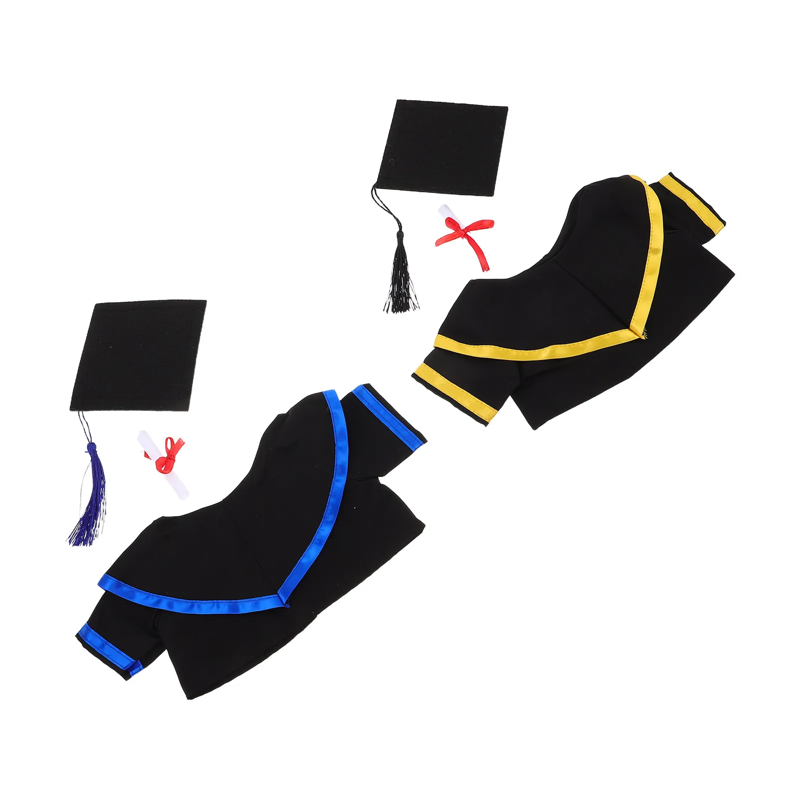 

2Sets Graduation Bear Costume Soft Academic Gown Cap Set Celebration Accessories Replaceable Hat Collar for 30Cm Bear