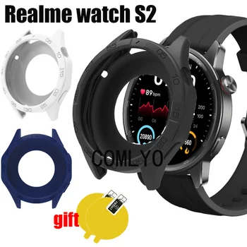 Realme için İzle S2 akıllı saat Durumda Silikon Yumuşak Yarım Kapak Koruyucu Tampon Ekran Koruyucu