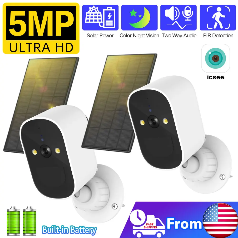 ICSEE 5MP الشمسية واي فاي CCTV كاميرا الأمن في الهواء الطلق PIR كشف اللاسلكية CCTV كاميرا مراقبة فيديو المدمج في البطارية XMEYE