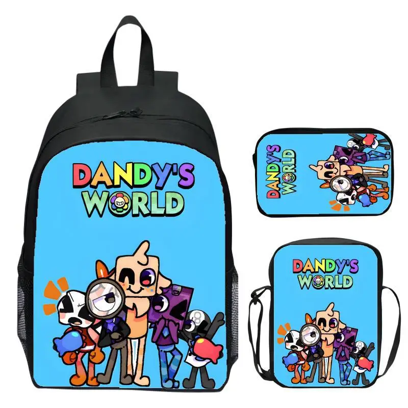 

Funny Dandys World Backpack with Shoulder Bag Pen Bag for Kids Lightweight School Bookbag 3pcs Set Casual Daypack for Student