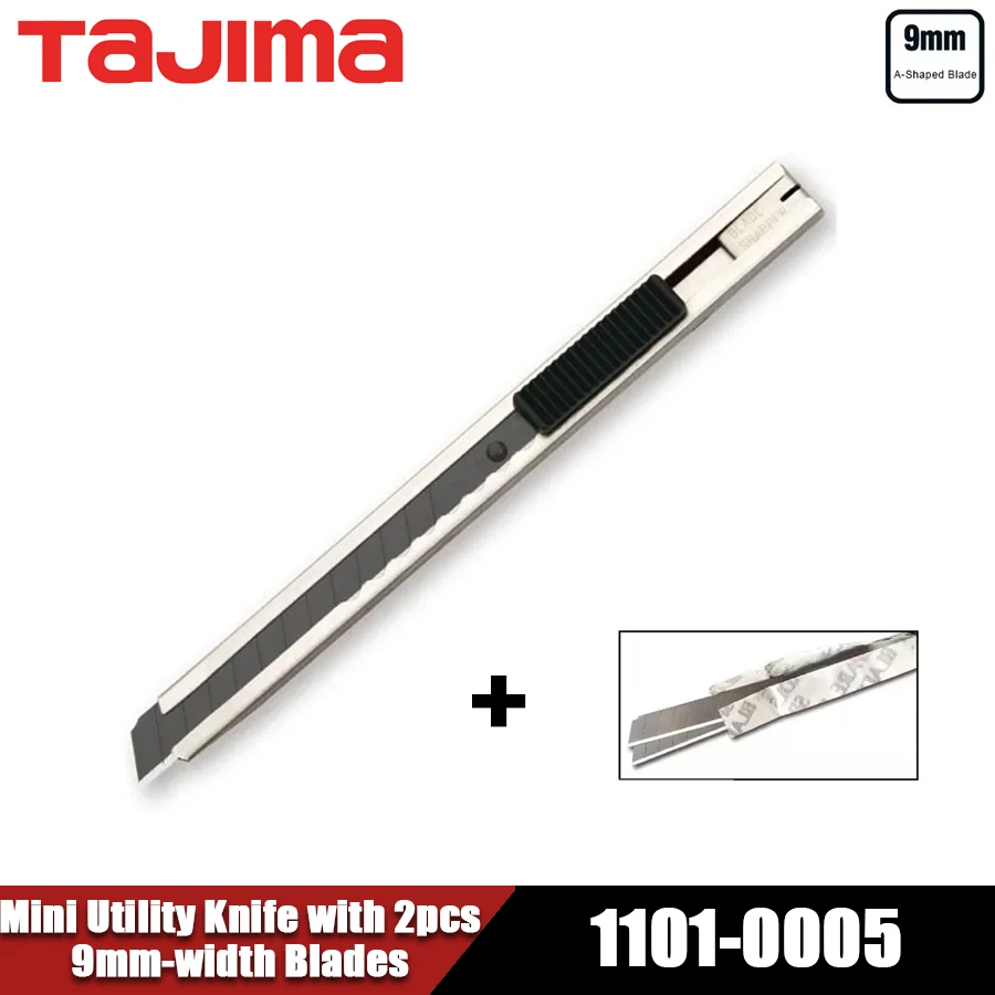 TAJIMA LC301B Mini Utility Knife with 2pcs 9mm-width A-type Stainless Steel Blades and Push Button Rugged Cutting Tools