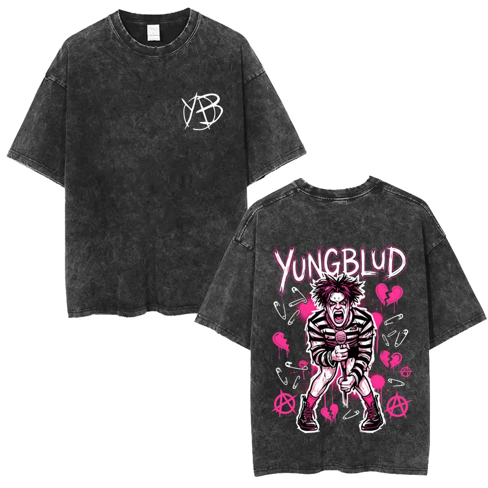 Washed Vintage Singer Yungblud Black Hearts Club T-shirt Men Women Fashion Hip Hop T Shirts Men's Rock Retro Oversized T-shirts