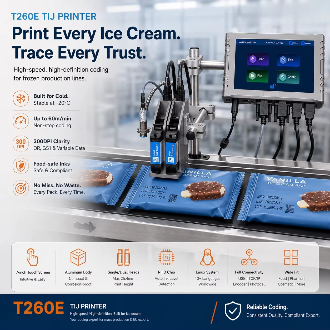 T260E Affordable Online Tij Industrial Inkjet Printer for Food Industry Barcode QR Code Date Printing Machine