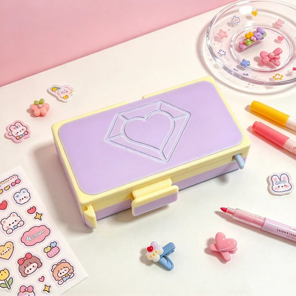 Diamond Painting Point Drill Tray with Snap Lock, Heart Embossed Stackable Storage Box, Random Color Holder for Diamond Art