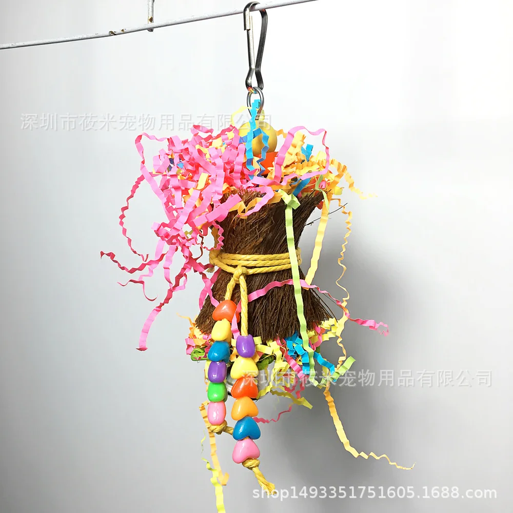 Large Parrot Chewing Toys Natural Nuts Corn Bird Tearing Toy Wooden Bird Cage Toy for Cockatoos African Grey Macaws Cokatoos