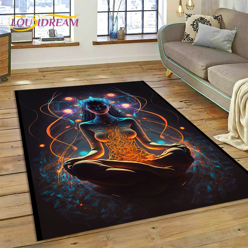 3D Yoga Zen Naturalize Meditation Rainbow 7 Chakra Area Rug,Carpet for Living Room Bedroom Sofa Doormat Decor,Non-slip Floor Mat