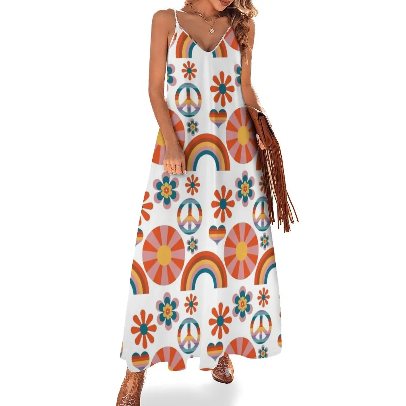 70's Rainbow Sleeveless Dress elegant women's dresses sale prom dresses 2024 Dress vintage