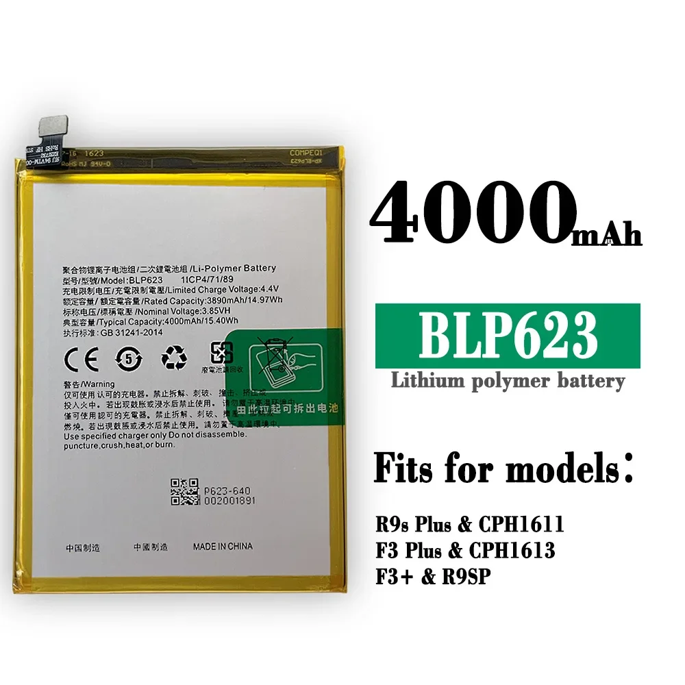 BLP623  Replacement Battery For OPPO R9S Plus BLP-623 F3 Plus F3+ R9SP CPH1611 CPH1613 Mobile Phone High Quality Bateria