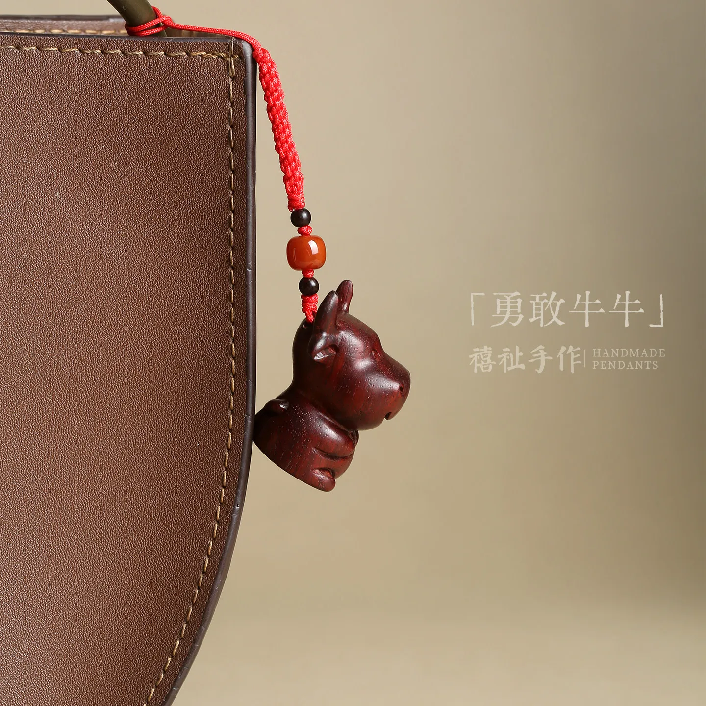 Cute Brave Ox Chinese Zodiac Sandalwood Charm Phone Bag Pendant Car Keychain Gifts