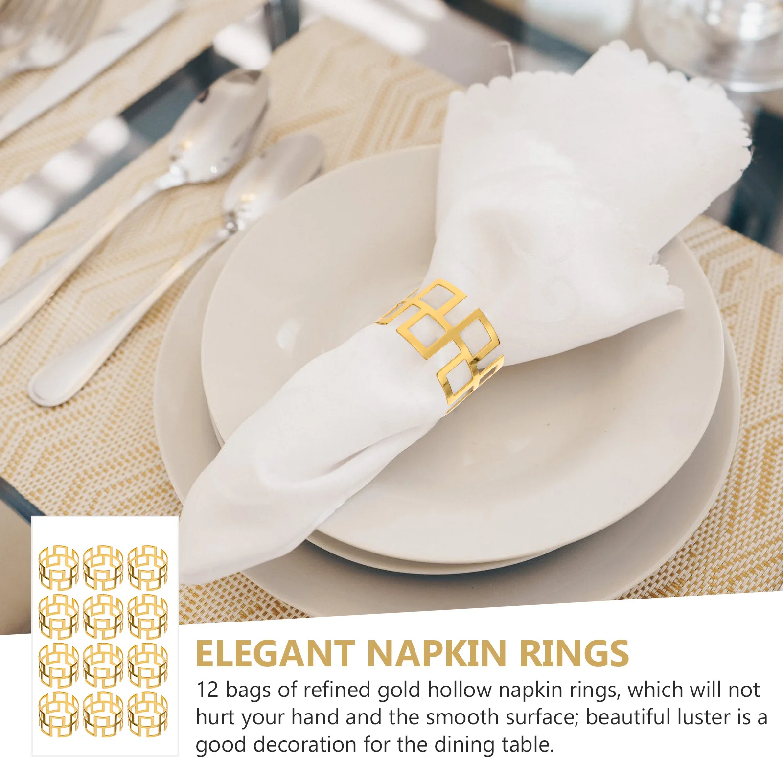 

12Pcs Napkin Buckles Hollow Creative Elegant Metal Napkin Rings for Party Home Table Decoration Unique Design