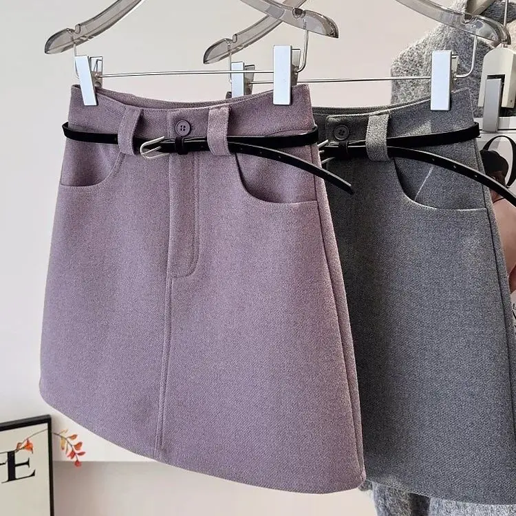 

Таро фиолетовый шерстяной материал, новая маленькая короткая юбка, женская весенне-осенняя темпераментная универсальная юбка с надписью A