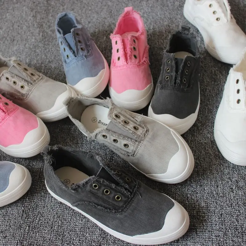 Korean Comfortable Distressed Soft Bottom Women's Shoes Canva Solid Candy Color Fringed Student Version Washing Distressed