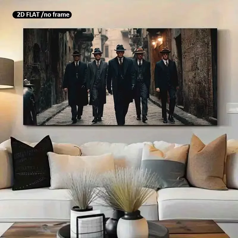 2D Flat, 2D Flat, 2D Flat 1pc 31.49X62.99Inch 80X160Cm Unframed Large Canvas Printing Five Men in Trench Coats Walking Down Stre