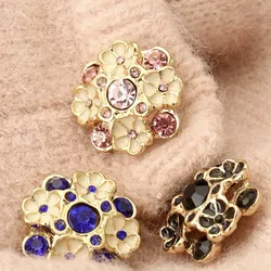 4PCS/Lot Luxcy 21.5mm Flower Diamond Metal Buttons National Style Knitwear Cheongsam Hanfu Sweater Retro Buckle