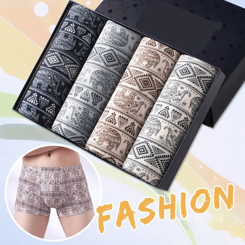 4pcs/set Mens Panties Seamless Printed Underpants Man Pack Shorts Boxers Underwear Mid-waist Male Fashion Boxer Large Size L-4XL