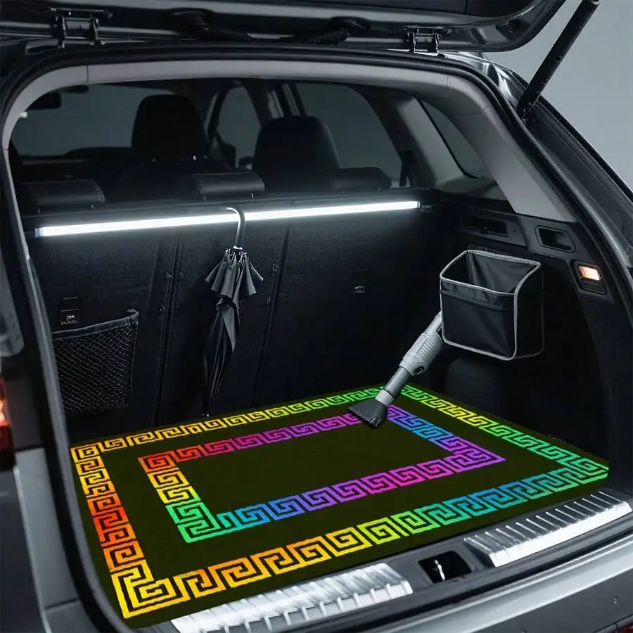 1-Piece Green Geometric Print Pattern, Universal Car Trunk Mat, SUV Trunk Protection Mat, Car Interior Accessory, Pet Mat,