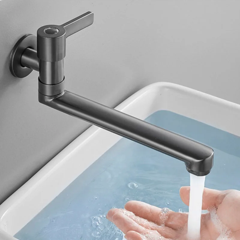 

Wall-mounted Kitchen Sink Faucet Mop Pool Tap Single Hole Faucet Brass 360º Free Spin Single Cold Faucet