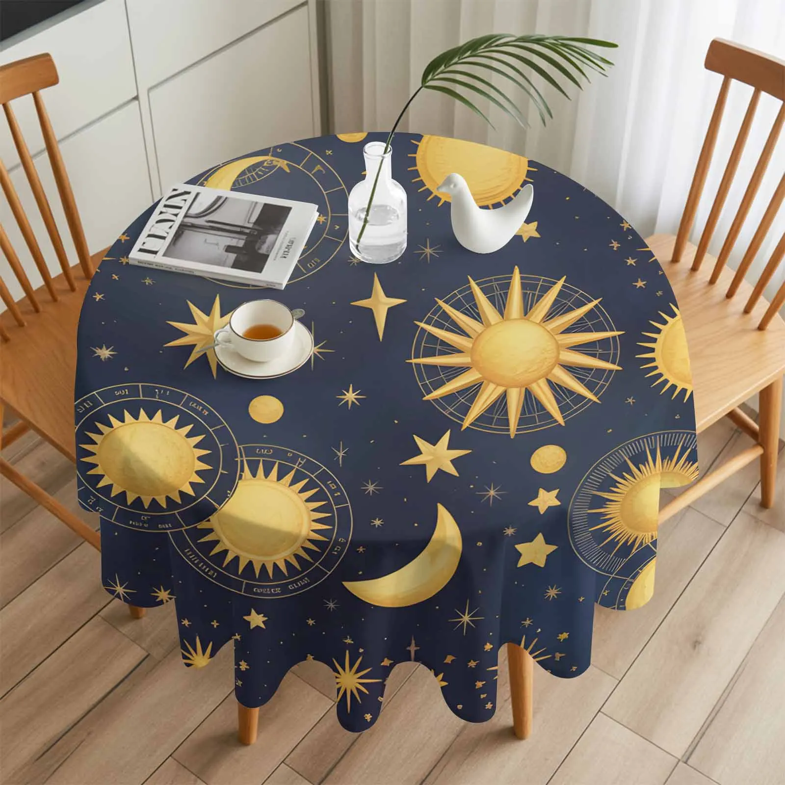 

Фэнтезийная желтая звезда, луна, ночь, круглая скатерть, праздничная обеденная скатерть, водонепроницаемая крышка для стола для декора свадебной вечеринки