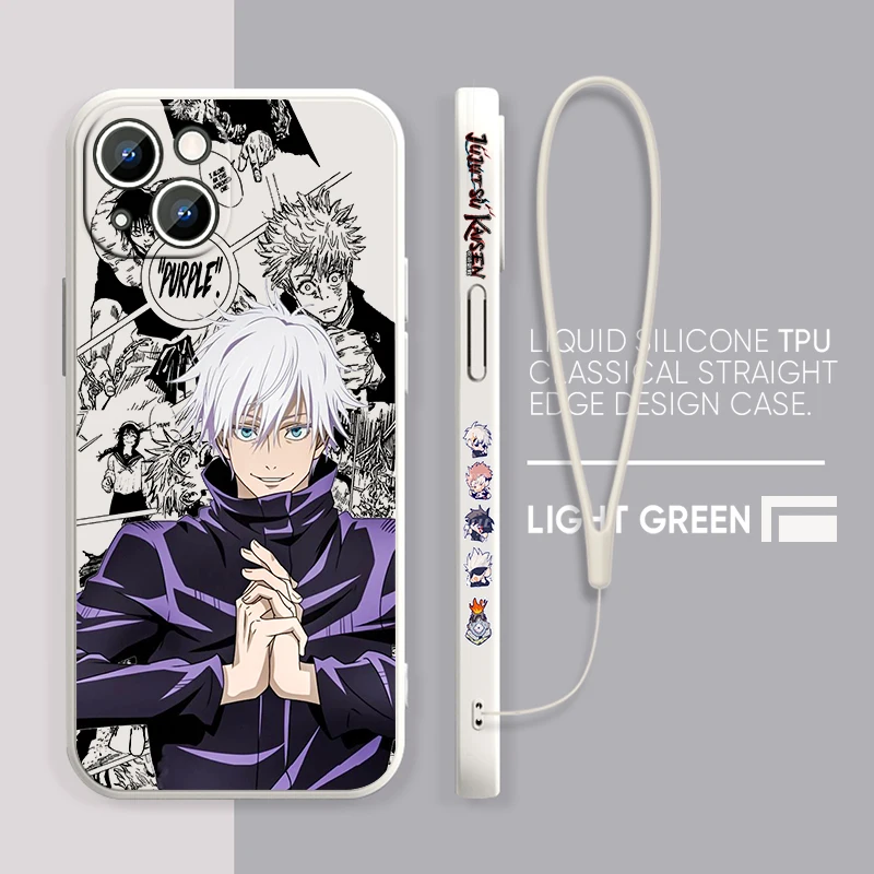 Jujutsu Kaisen Gojo Satoru Phone Case For Apple iPhone 15 14 13 12 11 Pro Max Plus 8 7 SE Liquid Left Rope Capa Cover