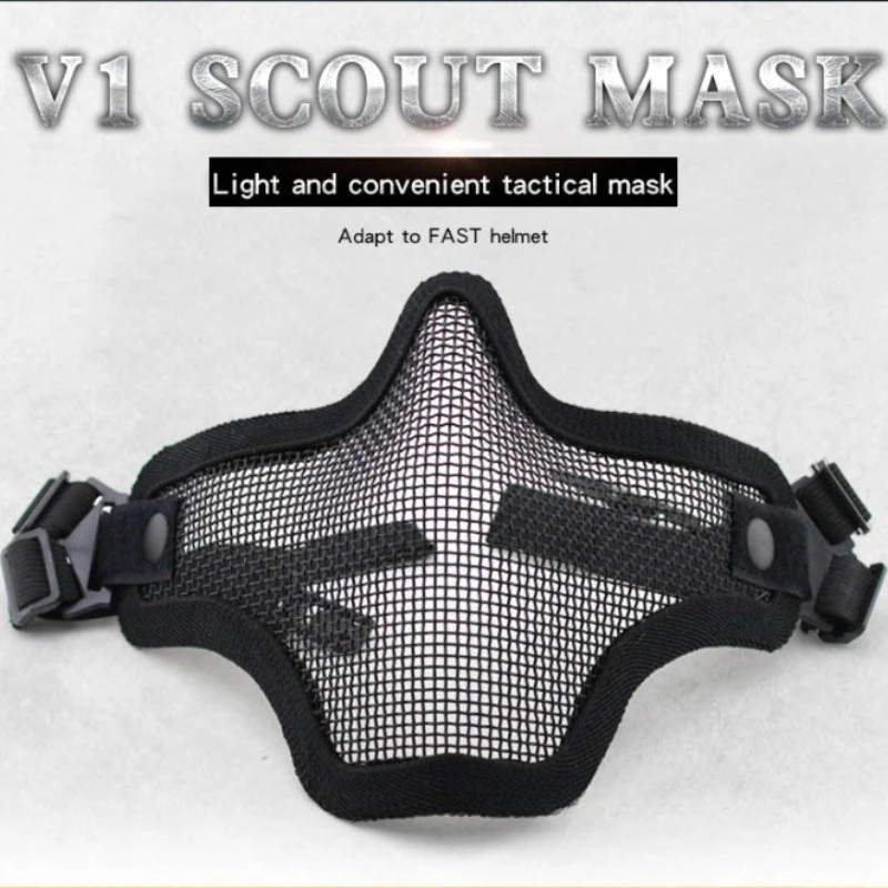 V1 SCOUT MASK ADAPTA PARA RÁPIDO HELMET Respirável Meia Face Máscara de Ciclismo Aço de Baixo Carbono para Proteção Máscara Tática de Paintball