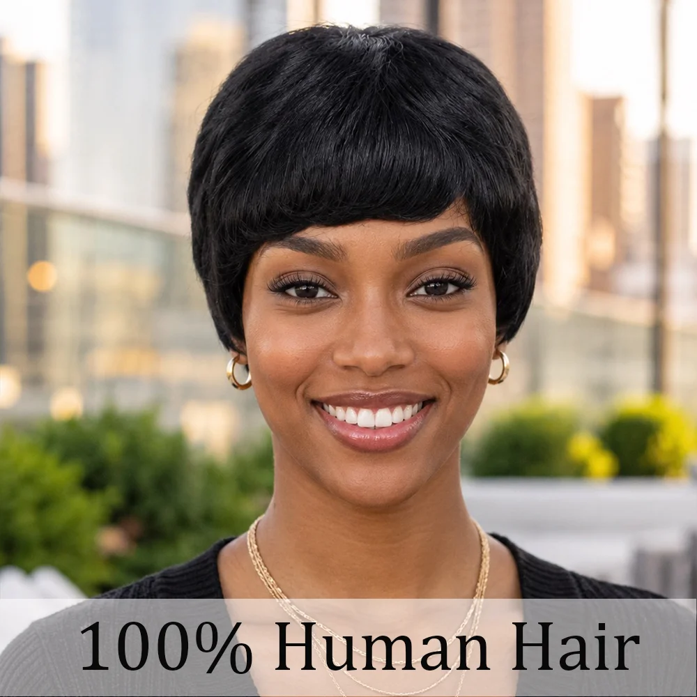 Short Pixie Cut Wig For Women Short Wear And Go Wigs 100% Human Hair Wigs Full Machine Made 180% DensityPixie Cut Brazilian Virgin Human Hair Wigs For Everyday And Party Wea