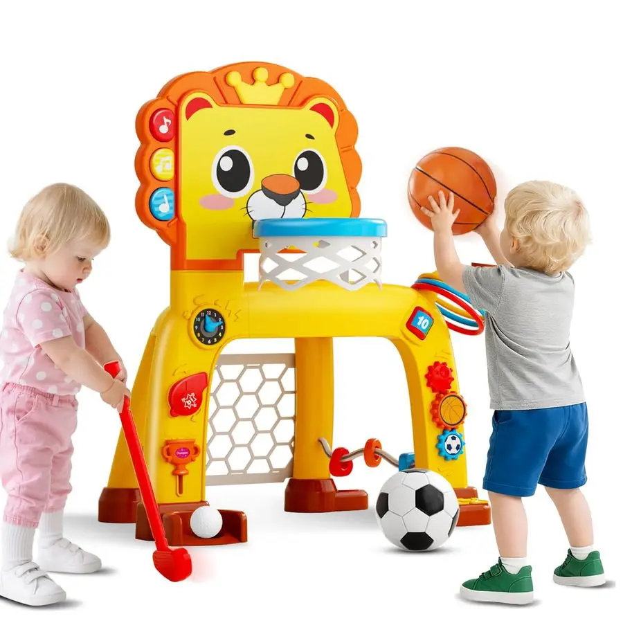 

Баскетбольное кольцо и футбольные ворота 4 в 1 для малышей, подарок для мальчиков и девочек 1-3 лет, детские спортивные игрушки со светом, звуком и музыкой