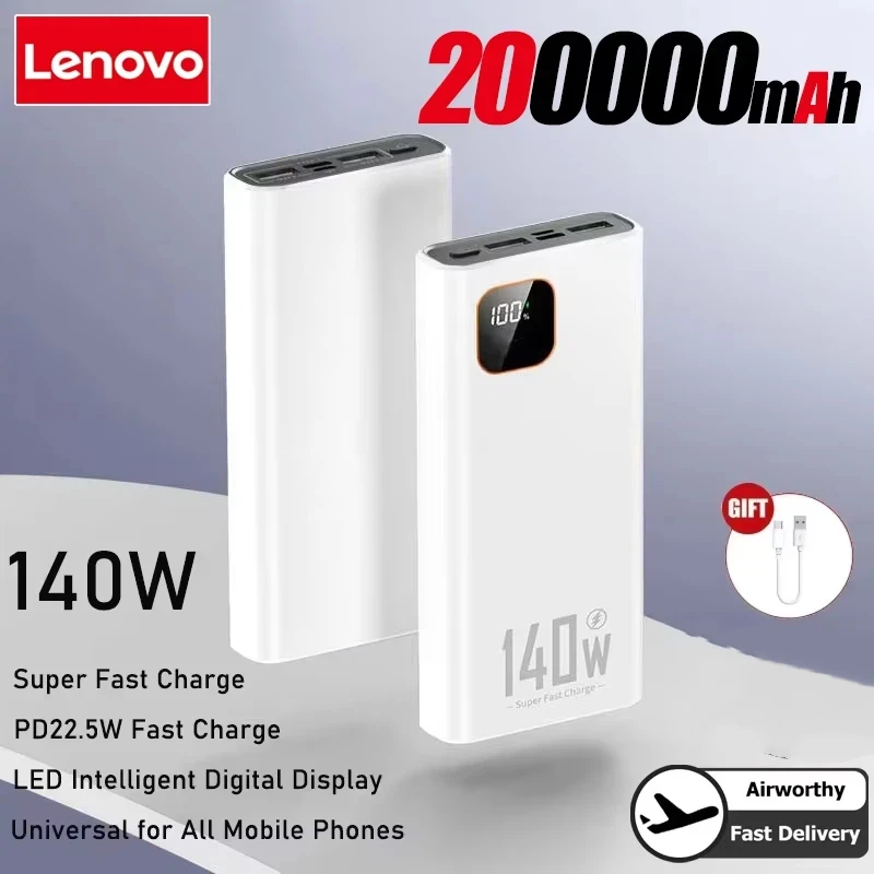 Lenovo 200000mAh 140W Superschnelle Lade-Powerbank Ultra-Kapazität Tragbares Ladegerät Neuerscheinung für iPhone Samsung