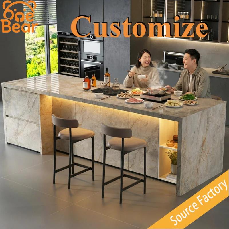 Square Solid Marble Island Countertop Thickened Stone Board Easy Clean for Household Kitchen & Outdoor BBQ Area