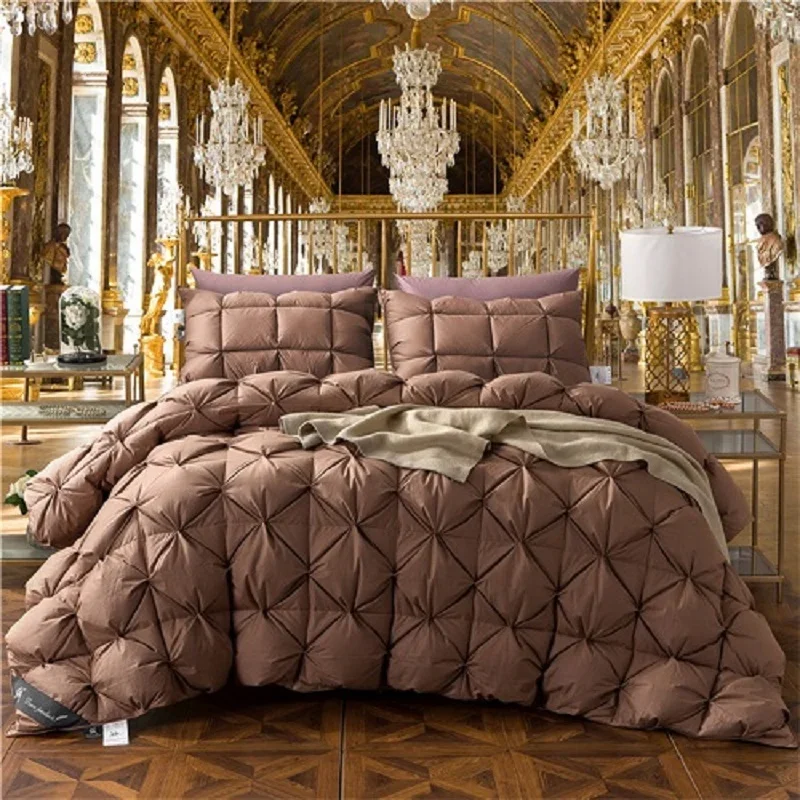 3D Luxury 100% Goose Down Duvet Quilted Quilt King Queen Full Size Comforter Winter Thick Blanket Solid Color