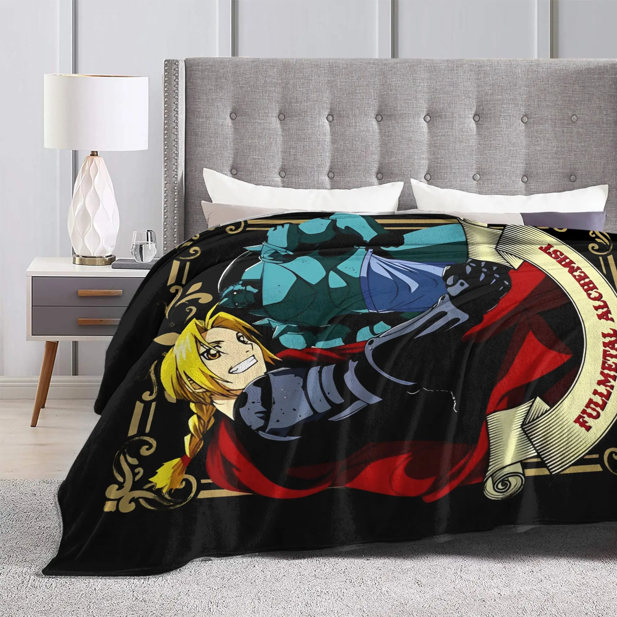 Fullmetal الخيميائي - بطانية محبوكة من إدوارد آند ألفون، بطانيات رمي فائقة النعومة لمفرش سرير للسفر على الطائرة