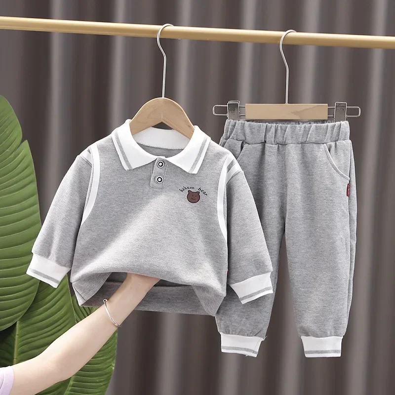 

Children's 2-piece Suit, Fashionable and Stylish, Lapel Long-sleeved Sweatshirt + Trousers, Two-piece Suit, Casual and Simple