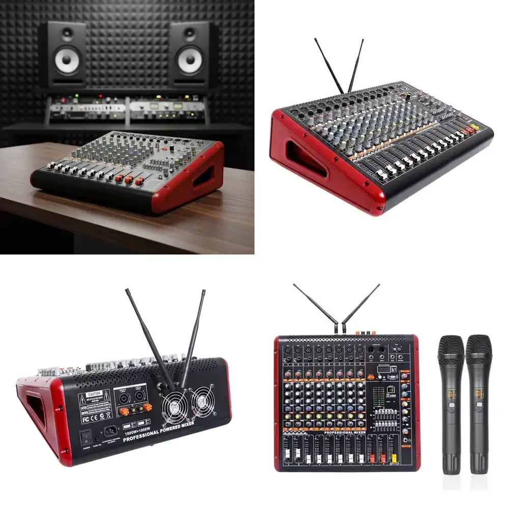 Professional 8-Channel Digital Echo Mixer Power Amplifier All-in-One 2-Channel Wireless Microphone Karaoke Home Party Plastic