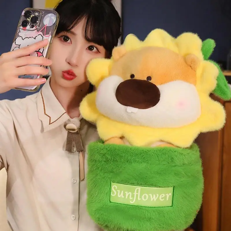 

Hamster Stuffed Animal Sunflower Hamster Doll With Flower Pot Creative Cute Plushie Doll Playful Companion For Boys And Girls