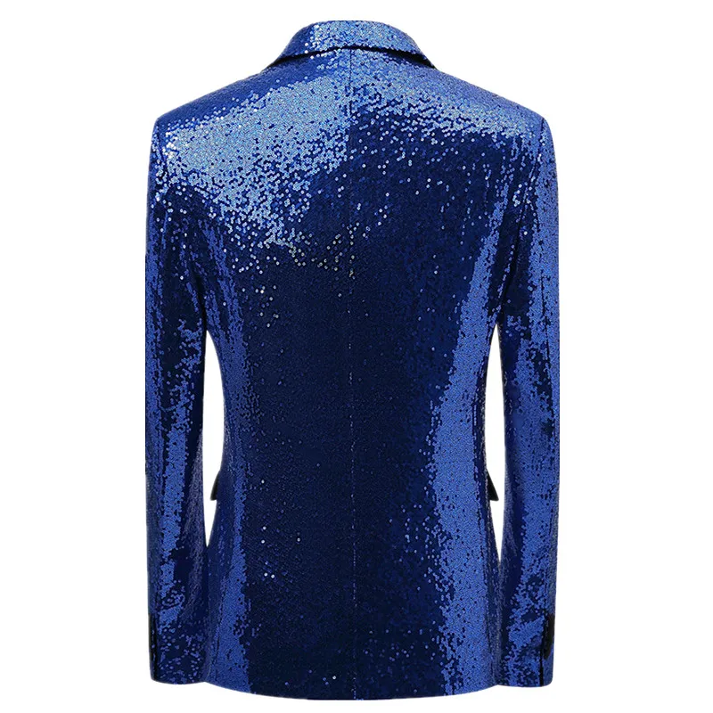 

England Style Men's Red Suit Two-piece, Sequin Long Sleeve Jacket with Black Pants, Black Silver Blue Burgundy Optional