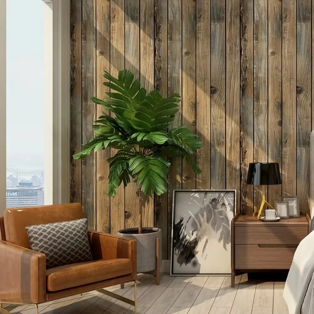 45cm Retro Faux Wood Grain Peel Stick Wallpaper Self-adhesive Wood Plank Wall Stickers Roll Removable Vinyl Wall Covering