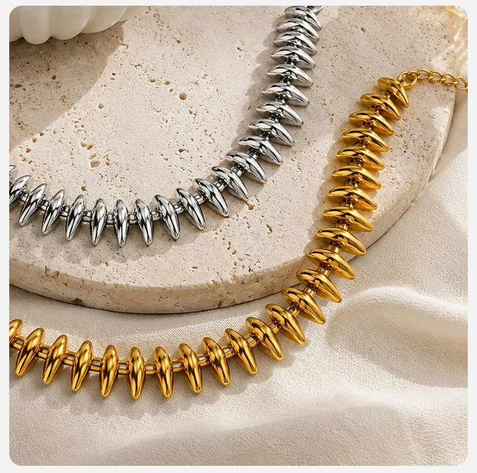 Vnox Vergoldetes, klobiges Marquise-Gliederarmband für Damen, minimalistisches, dickes Armband aus Edelstahl mit Perlen, Schmuckstück. – Detail 7