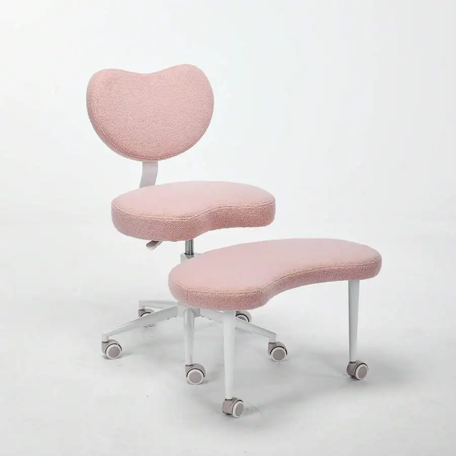 Teddy Fabric Cross Legged Office Chair, Criss Cross Desk Chair With Wheels & Lumbar Support, Adjustable Stool For Fidgety Sitter