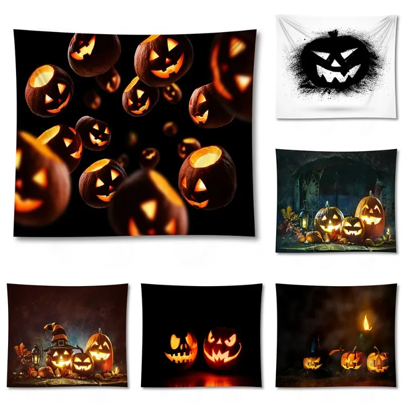 Horror Pumpkin Halloween Series Printed Tapestry Home Living Room Bedroom Wall Decoration Background Fabric