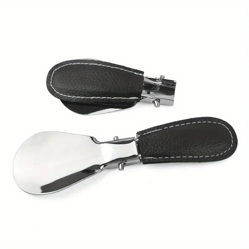 1pc mini portable folding shoehorn, wearing shoe assistant, easy to carry, stainless steel shoehorn