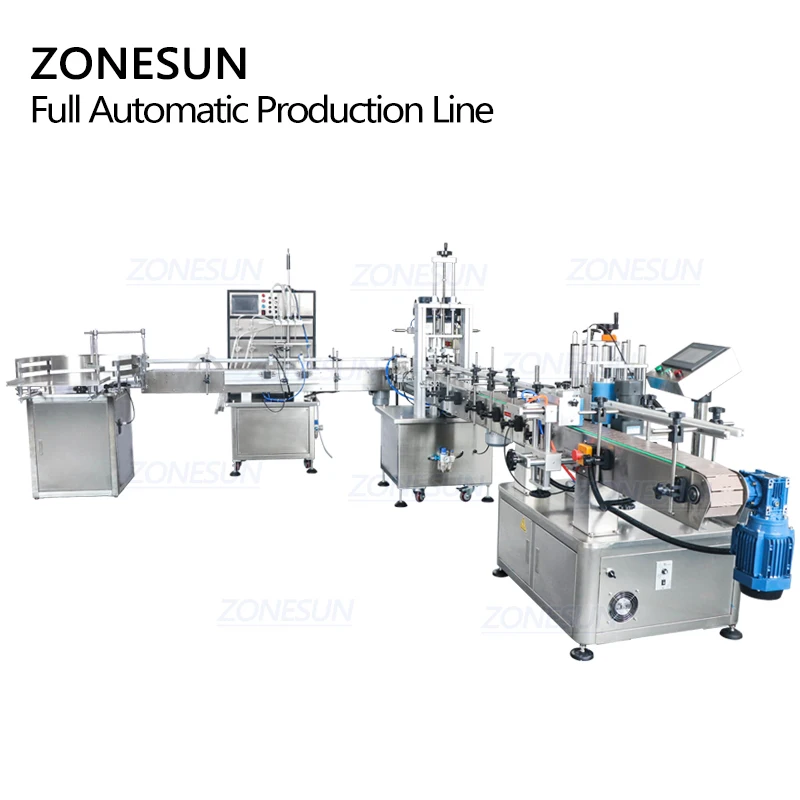 ZONESUN Automatic Production line Round Plastic Bottle Labeler Liquid Beverage Unscrambler Filling Labeling Capping ZS-FAL90