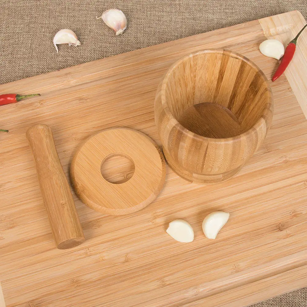 

1Set Bamboo Mashing Bowl with Pestle Garlic Crusher Grinding Bowl Food Processing Tool for Manual Garlic Crushing Herbs Mixing