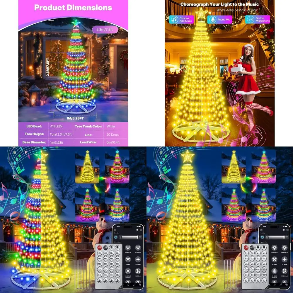 

7.5ft Pre-lit LED Cone Christmas Tree with 30+ Color Modes, App & Remote Control, Timer, Music Sync for Indoor/Outdoor Use (Whit