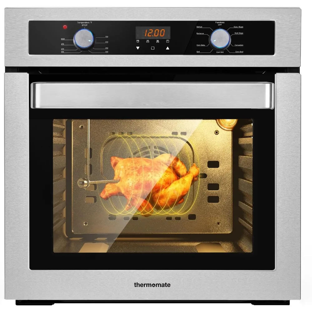 Capacity Electric Built-in Oven with 9 Cooking Functions in Stainless Steel, Sensor Touch Control, Silver