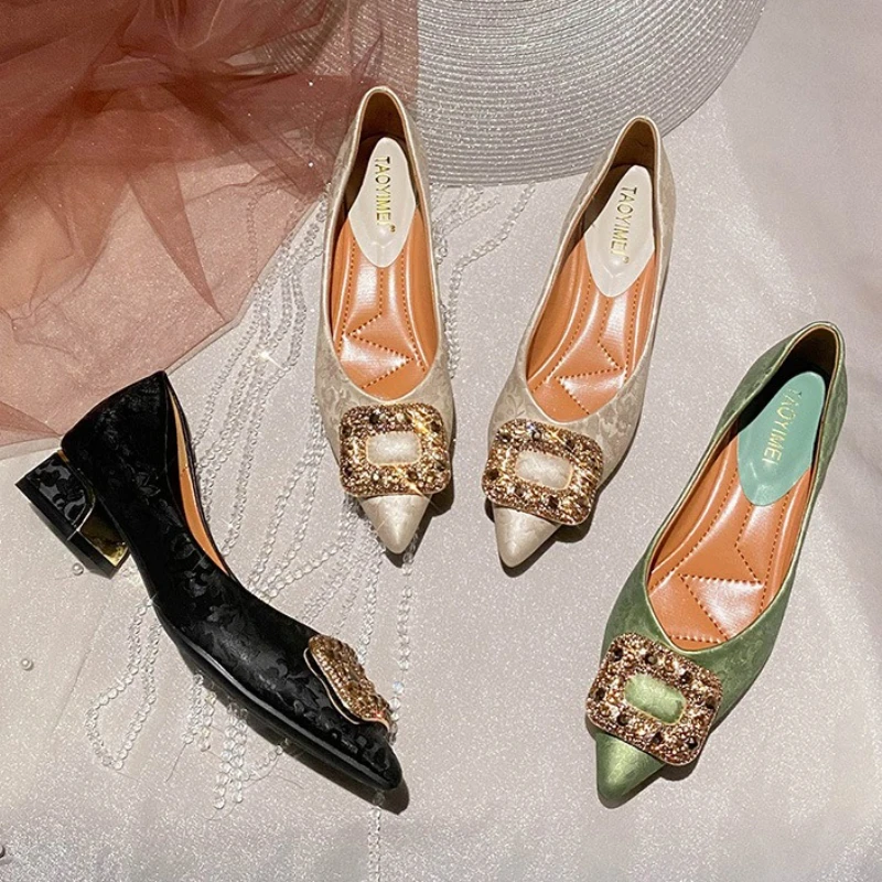 

Обувь для женщин, модные туфли-лодочки, кожаные туфли на высоком каблуке с цветочным принтом и кристаллами, повседневные модельные туфли OL