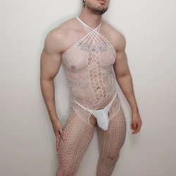 Lencería blanca para hombre, body fetiche, ropa de dormir divertida, pantimedias eróticas, Bodystockings, ropa de Club de fiesta, envío directo